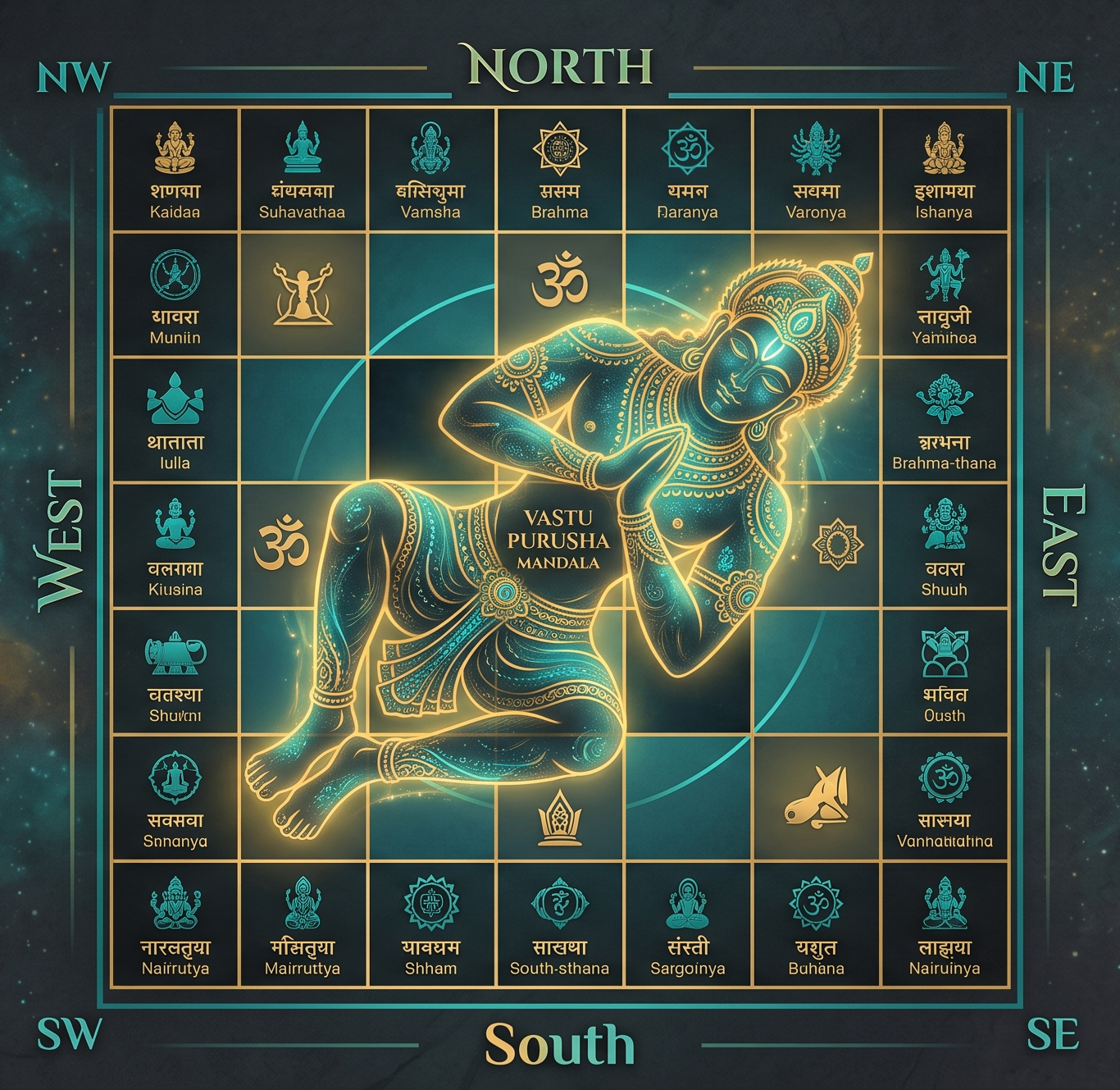 Vastu Purusha Mandala showing directional deities and energy zones